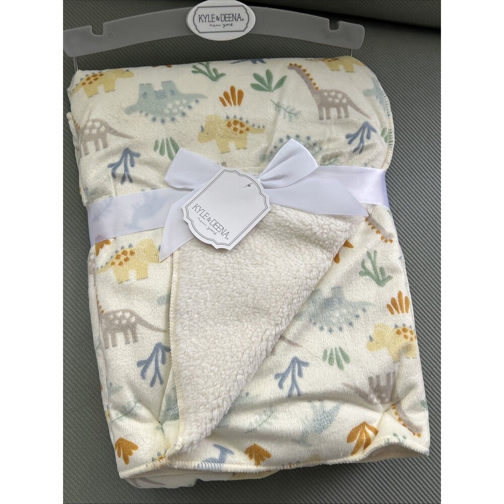 Kyle & Deena Baby Plush Blanket Dinosaur Dino Colorful White Sherpa New